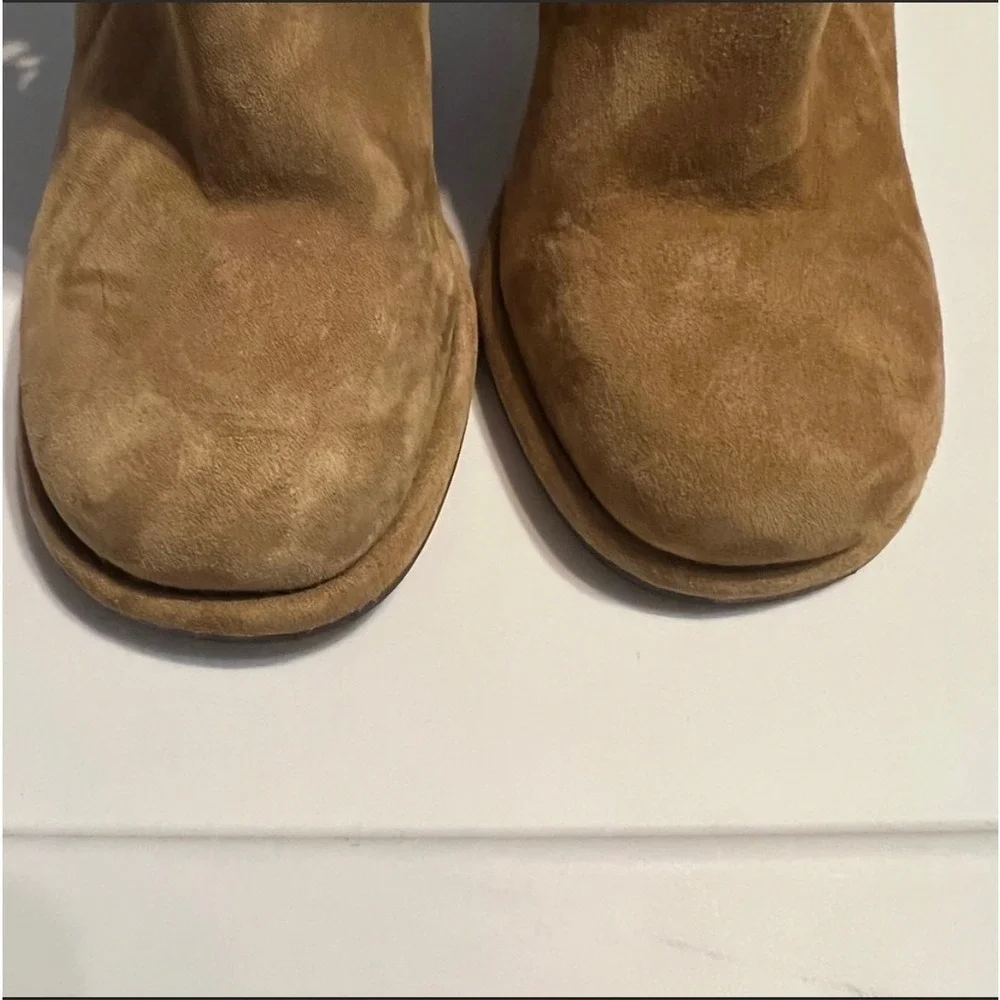 Free People Cecile Ankle Boots Suede Lace Up Side Block Heel Tan Camel Size 41